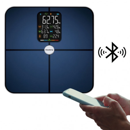 Ψηφιακή ζυγαριά Klausberg KB 7940, 180 Kg, BIA, LCD, Bluetooth, 12 ενδείξεις, γυαλί, σκούρο μπλε