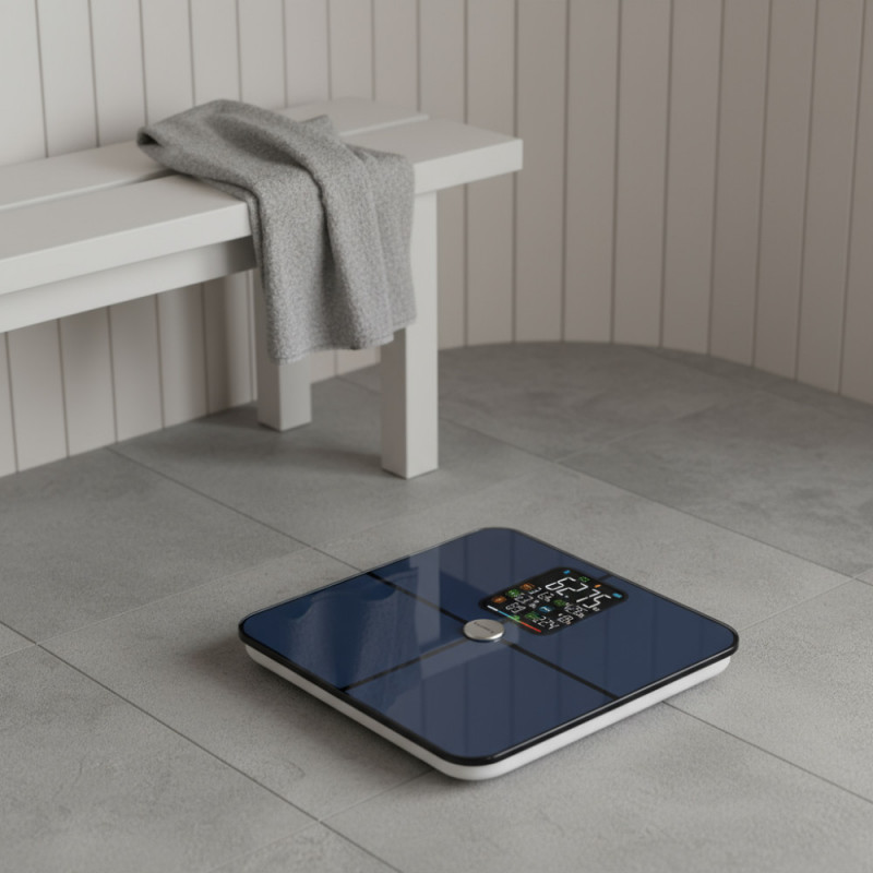 Ψηφιακή ζυγαριά Klausberg KB 7940, 180 Kg, BIA, LCD, Bluetooth, 12 ενδείξεις, γυαλί, σκούρο μπλε