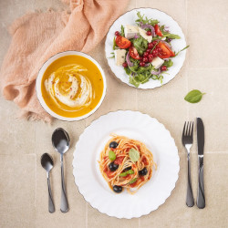 Kinghoff KH 1921 σερβίτσιο δείπνου, 18 τεμάχια, Για 6 άτομα, Οπαλ γυαλί, Λευκό/Σπαντέξ