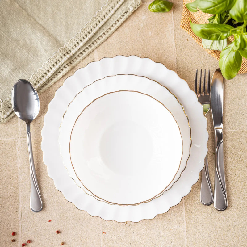 Kinghoff KH 1921 σερβίτσιο δείπνου, 18 τεμάχια, Για 6 άτομα, Οπαλ γυαλί, Λευκό/Σπαντέξ