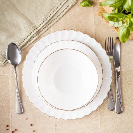 Kinghoff KH 1921 σερβίτσιο δείπνου, 18 τεμάχια, Για 6 άτομα, Οπαλ γυαλί, Λευκό/Σπαντέξ