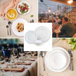 Kinghoff KH 1921 σερβίτσιο δείπνου, 18 τεμάχια, Για 6 άτομα, Οπαλ γυαλί, Λευκό/Σπαντέξ