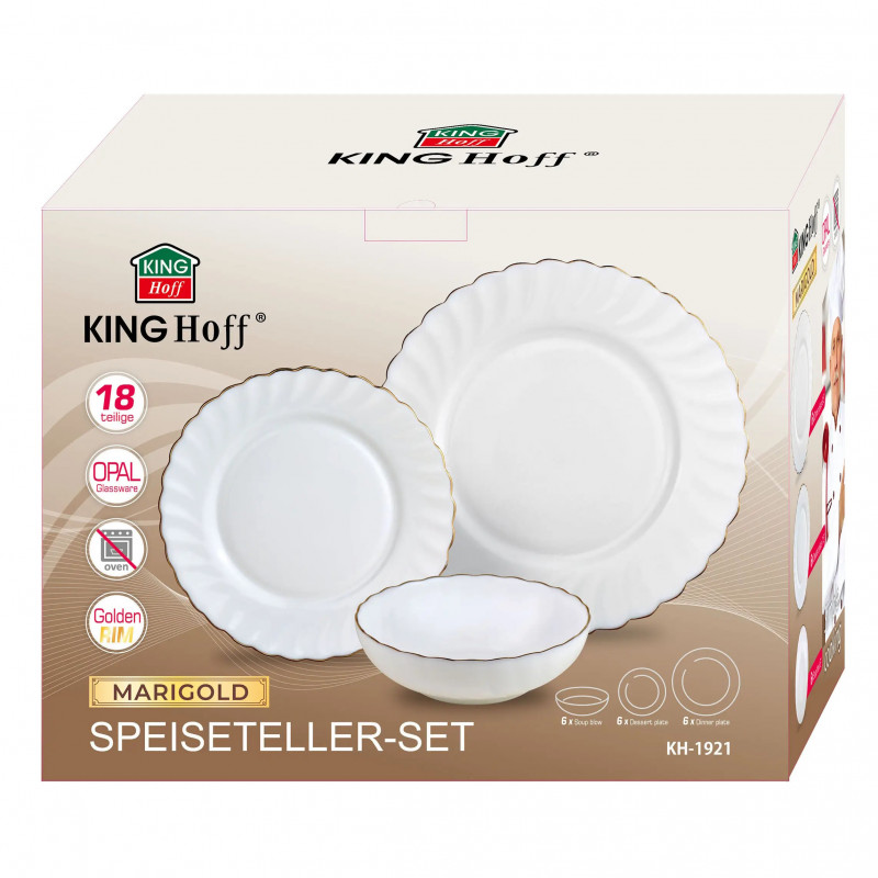 Kinghoff KH 1921 σερβίτσιο δείπνου, 18 τεμάχια, Για 6 άτομα, Οπαλ γυαλί, Λευκό/Σπαντέξ