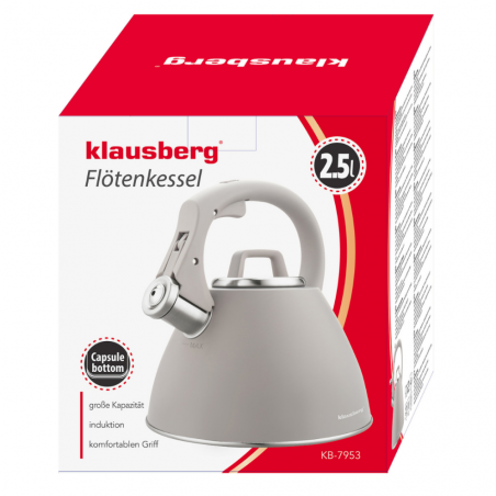 Σφυρίζοντας βραστήρας Klausberg KB 7953, 2.5 l, Ανοξείδωτο, Θερμομονωμένη λαβή, Επαγωγή, Μπεζ