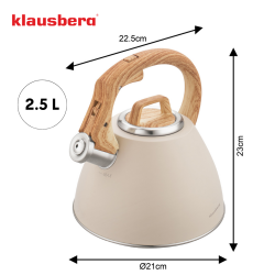 Klausberg KB 7954 βραστήρας με στροβιλισμό, 2,5 l, Ανοξείδωτο, Μονωμένη λαβή με εφέ ξύλου, Επαγωγή, Μπεζ/καφέ