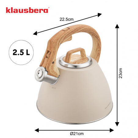 Klausberg KB 7954 βραστήρας με στροβιλισμό, 2,5 l, Ανοξείδωτο, Μονωμένη λαβή με εφέ ξύλου, Επαγωγή, Μπεζ/καφέ