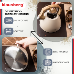 Klausberg KB 7954 βραστήρας με στροβιλισμό, 2,5 l, Ανοξείδωτο, Μονωμένη λαβή με εφέ ξύλου, Επαγωγή, Μπεζ/καφέ