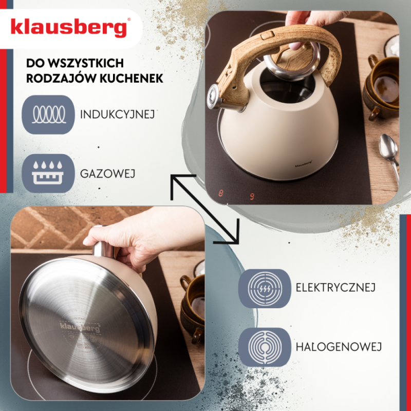 Klausberg KB 7954 βραστήρας με στροβιλισμό, 2,5 l, Ανοξείδωτο, Μονωμένη λαβή με εφέ ξύλου, Επαγωγή, Μπεζ/καφέ