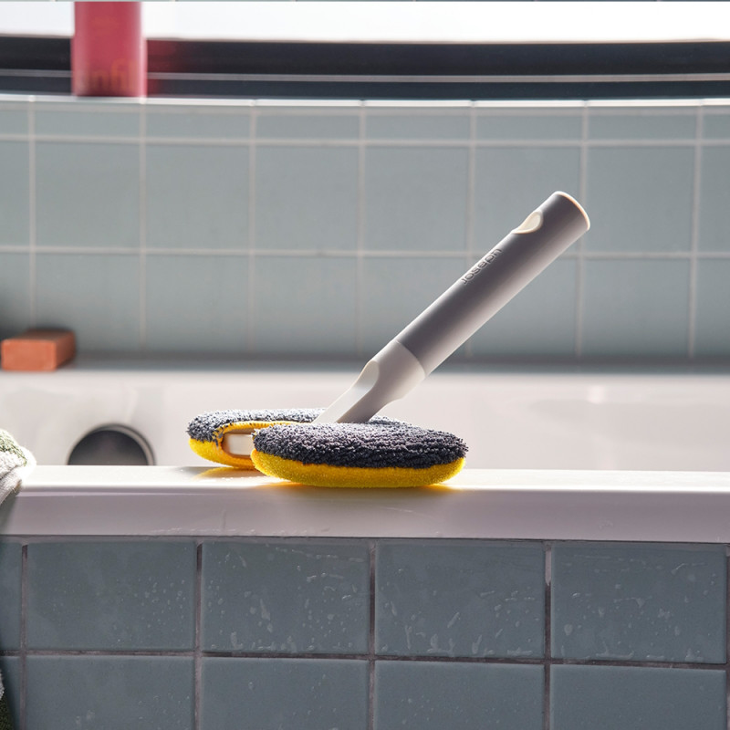 Καθαριστικό επιφανειών 2 σε 1 Joseph Joseph CleanTech 6500012, 18,5 cm, Λαβή μαλακής λαβής, Γκρι/Κίτρινο