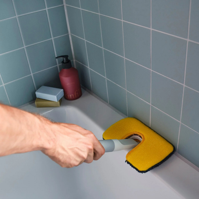 Καθαριστικό επιφανειών 2 σε 1 Joseph Joseph CleanTech 6500012, 18,5 cm, Λαβή μαλακής λαβής, Γκρι/Κίτρινο