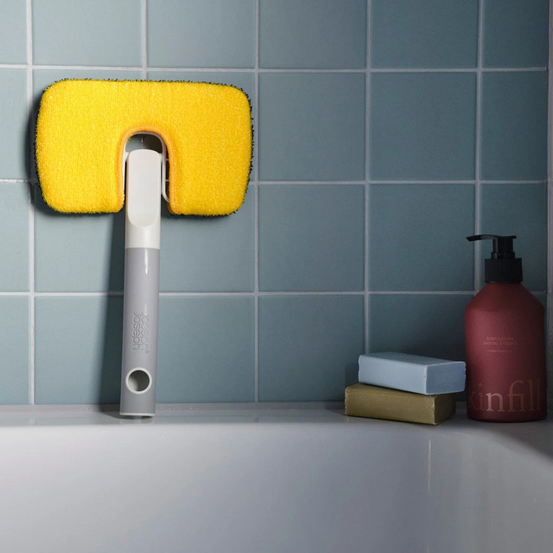 Καθαριστικό επιφανειών 2 σε 1 Joseph Joseph CleanTech 6500012, 18,5 cm, Λαβή μαλακής λαβής, Γκρι/Κίτρινο