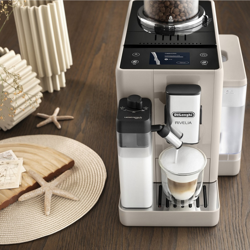 Μηχανή Espresso DeLonghi Rivelia Sand Beige EXAM440.55.BG, 1450W, 19 bar, 1.4l, οθόνη αφής TFT, Twin Shot, Bean Adapt, LatteCrema Hot, 17 ποτά, Μπεζ