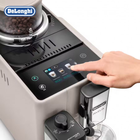Μηχανή Espresso DeLonghi Rivelia Sand Beige EXAM440.55.BG, 1450W, 19 bar, 1.4l, οθόνη αφής TFT, Twin Shot, Bean Adapt, LatteCrema Hot, 17 ποτά, Μπεζ
