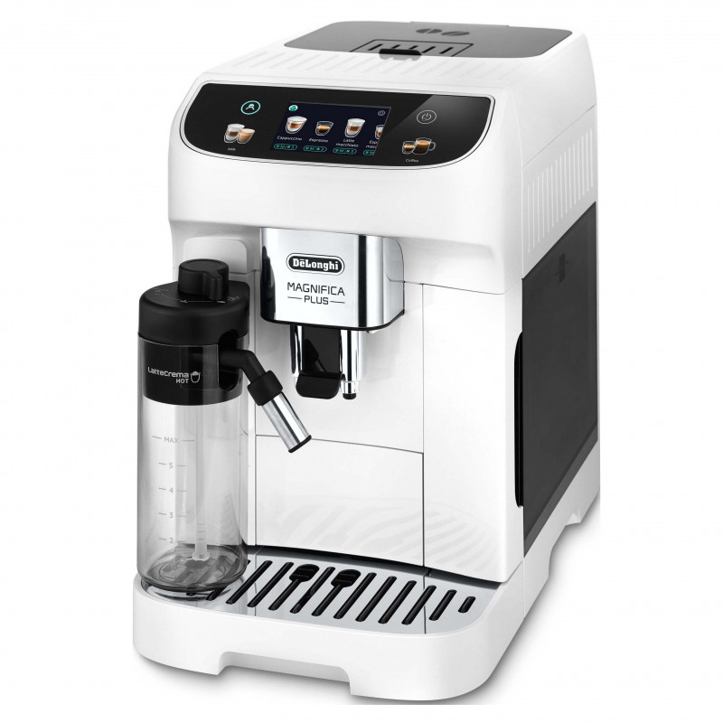 Καφετιέρα DeLonghi Magnifica PLUS ECAM 320.60.W, 1450W, 15 bar, 1.8l, 15 προγράμματα, 13 επίπεδα άλεσης, οθόνη αφής TFT, LatteCrema Hot, επιλογή φασολιών, Λευκό