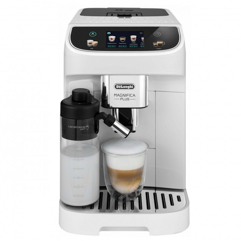 Καφετιέρα DeLonghi Magnifica PLUS ECAM 320.60.W, 1450W, 15 bar, 1.8l, 15 προγράμματα, 13 επίπεδα άλεσης, οθόνη αφής TFT, LatteCrema Hot, επιλογή φασολιών, Λευκό