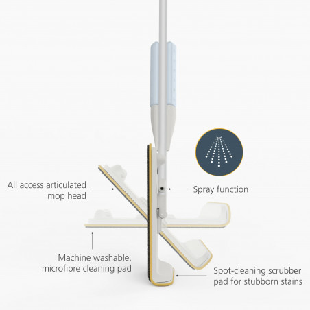 Σφουγγαρίστρα με σπρέι Joseph Joseph CleanTech 65004, 145 cm, Σφουγγάρι για επίμονους λεκέδες, Βάση τοίχου, Γκρι