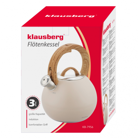 Σφυρίζοντας βραστήρας Klausberg KB 7956, 3l, Θερμομονωμένη λαβή, Πολυστρωματικός πυθμένας, Επαγωγή, Μπεζ