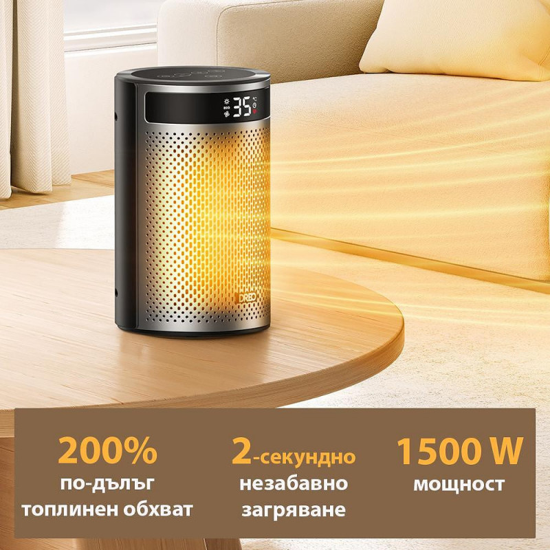 Θερμάστρα με ανεμιστήρα DREO Atom 416, 1500 W, Έως 20 m2, 5 λειτουργίες, HeatShield360, Χρονοδιακόπτης, Γκρι/Μαύρο