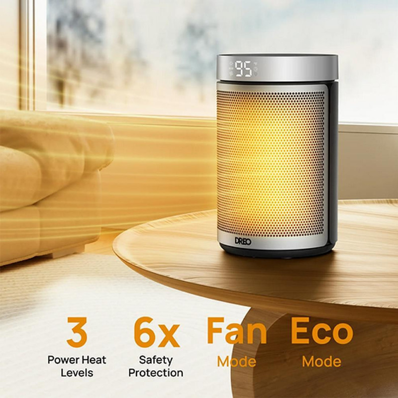 Θερμάστρα με ανεμιστήρα DREO Atom 416, 1500 W, Έως 20 m2, 5 λειτουργίες, HeatShield360, Χρονοδιακόπτης, Γκρι/Μαύρο