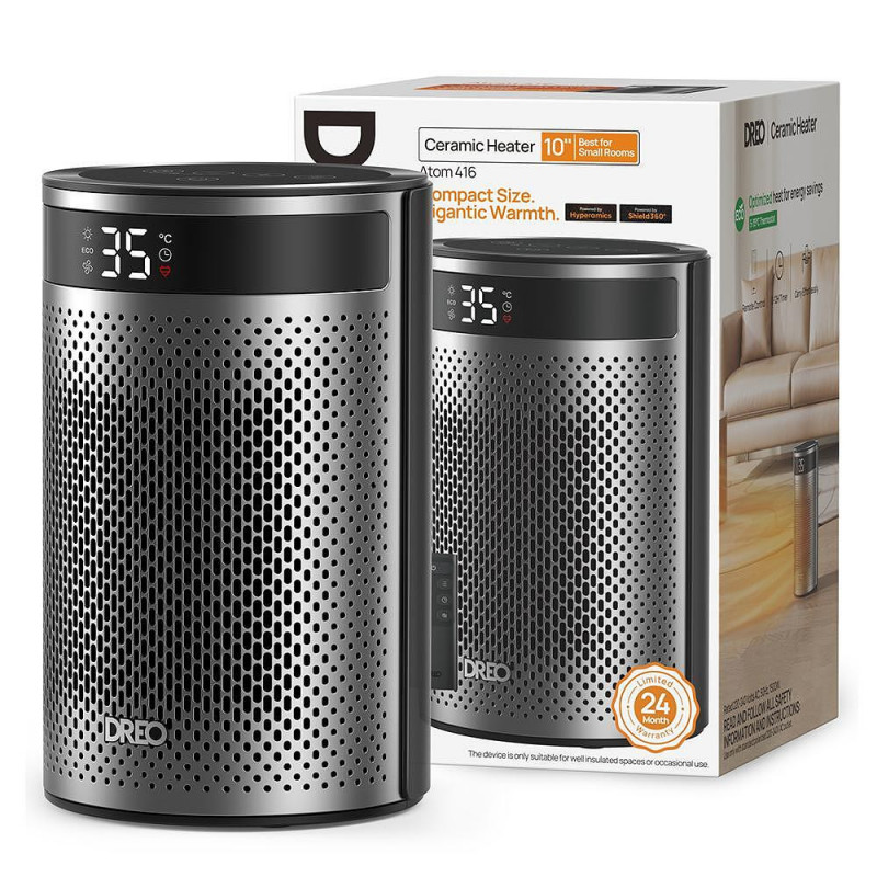 Θερμάστρα με ανεμιστήρα DREO Atom 416, 1500 W, Έως 20 m2, 5 λειτουργίες, HeatShield360, Χρονοδιακόπτης, Γκρι/Μαύρο