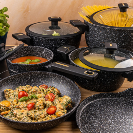 Σετ κατσαρόλες και τηγάνια Klausberg KB 7966, 12 τεμάχια, Χυτό, Αντικολλητική μαρμάρινη επίστρωση, Επαγωγή, Μαύρο