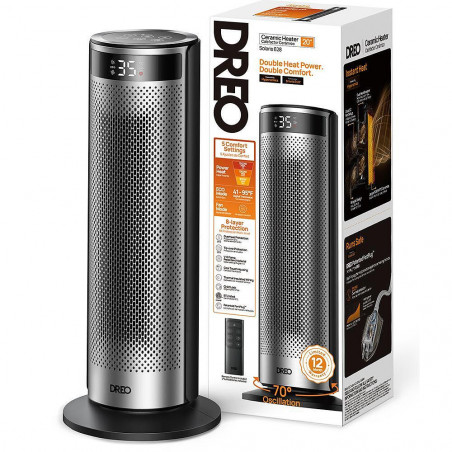 Θερμάστρα με ανεμιστήρα DREO Solaris 628, 2000W, Έως 25 m2, 5 λειτουργίες, 5-35C, HeatShield360, Χρονοδιακόπτης, Μαύρο/Γκρι