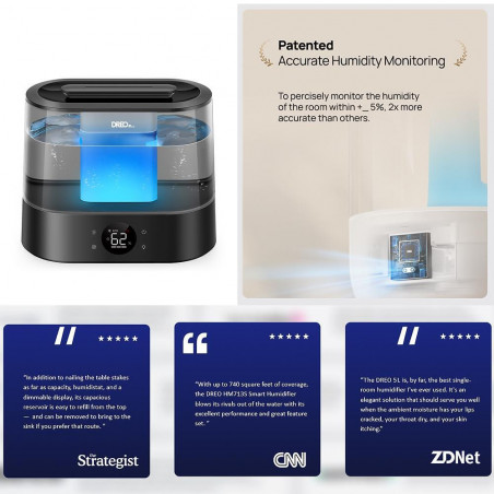 Υπερηχητικός υγραντήρας αέρα DREO 420S, Έως 25 m2, 300 ml/ώρα, 4 l, Αυτόματη ρύθμιση, Νυχτερινή λειτουργία, Χρονοδιακόπτης, LED, Μαύρο