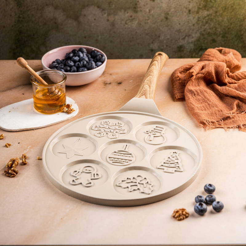 Τηγάνι για τηγανίτες Klausberg KB 7970, 26,5 cm, 7 θήκες, Αντικολλητική επίστρωση, Επαγωγή, Μπεζ