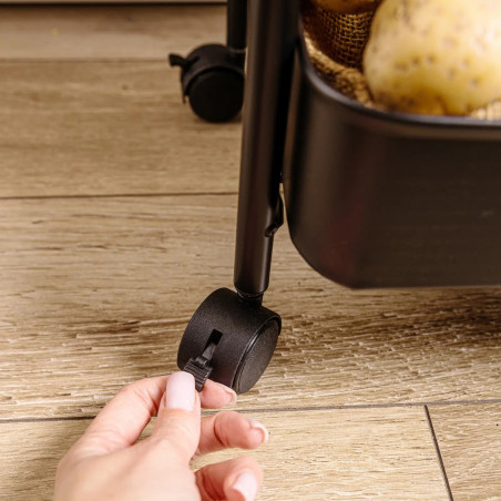 Kinghoff KH 1941 κινητό ράφι, 3 επίπεδα, 4 τροχοί που περιστρέφονται κατά 360 μοίρες, Μαύρο