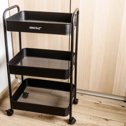 Kinghoff KH 1941 κινητό ράφι, 3 επίπεδα, 4 τροχοί που περιστρέφονται κατά 360 μοίρες, Μαύρο