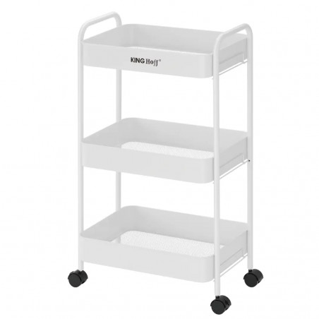 Κινητό ράφι Kinghoff KH 1942, 3 επίπεδα, 4 τροχοί που περιστρέφονται κατά 360 μοίρες, Λευκό