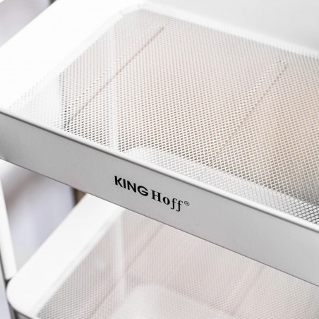 Κινητό ράφι Kinghoff KH 1942, 3 επίπεδα, 4 τροχοί που περιστρέφονται κατά 360 μοίρες, Λευκό