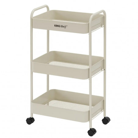 Kinghoff KH 1943 κινητό ράφι, 3 επίπεδα, 4 τροχοί περιστρεφόμενοι κατά 360 μοίρες, Μπεζ