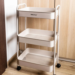 Kinghoff KH 1943 κινητό ράφι, 3 επίπεδα, 4 τροχοί περιστρεφόμενοι κατά 360 μοίρες, Μπεζ