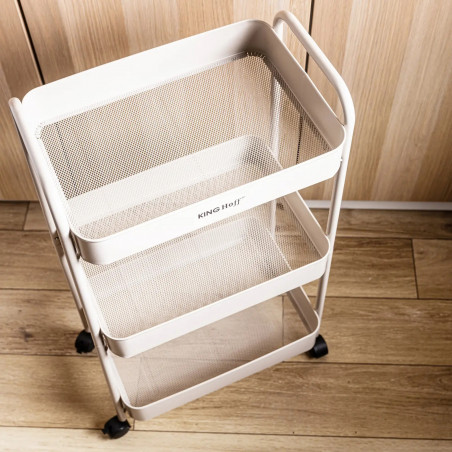 Kinghoff KH 1943 κινητό ράφι, 3 επίπεδα, 4 τροχοί περιστρεφόμενοι κατά 360 μοίρες, Μπεζ