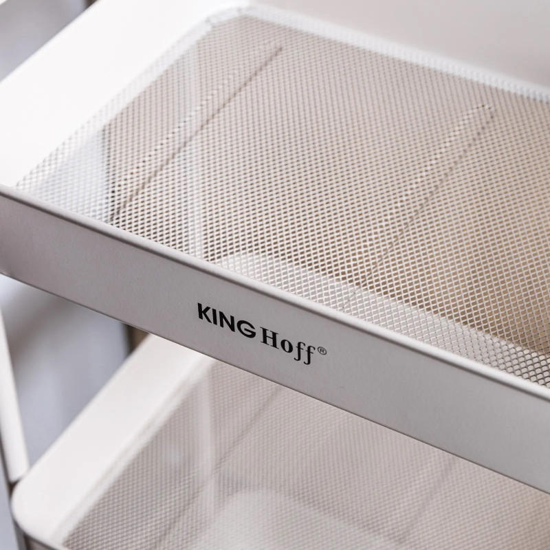 Kinghoff KH 1943 κινητό ράφι, 3 επίπεδα, 4 τροχοί περιστρεφόμενοι κατά 360 μοίρες, Μπεζ