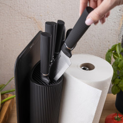 Σετ μαχαιριών Klausberg KB 7977, 8 τεμάχια, Ανοξείδωτο ατσάλι, Βάση, Θήκη για χαρτί κουζίνας, Μαύρο