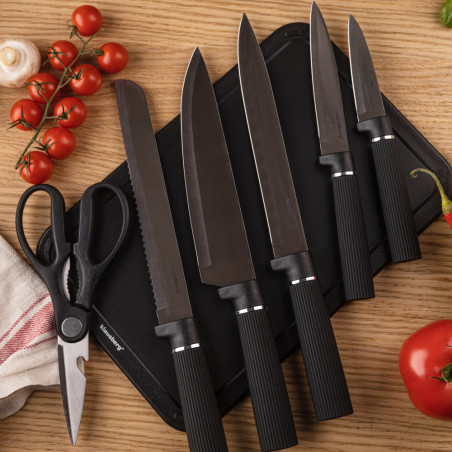 Σετ μαχαιριών Klausberg KB 7977, 8 τεμάχια, Ανοξείδωτο ατσάλι, Βάση, Θήκη για χαρτί κουζίνας, Μαύρο