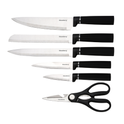 Σετ μαχαιριών Klausberg KB 7977, 8 τεμάχια, Ανοξείδωτο ατσάλι, Βάση, Θήκη για χαρτί κουζίνας, Μαύρο