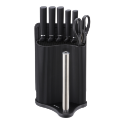 Σετ μαχαιριών Klausberg KB 7977, 8 τεμάχια, Ανοξείδωτο ατσάλι, Βάση, Θήκη για χαρτί κουζίνας, Μαύρο