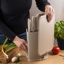 Σετ μαχαιριών Klausberg KB 7978, 8 τεμάχια, Ανοξείδωτο ατσάλι, Βάση, θήκη για χαρτί κουζίνας, Μπεζ