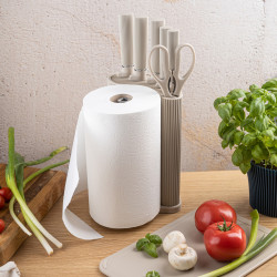 Σετ μαχαιριών Klausberg KB 7978, 8 τεμάχια, Ανοξείδωτο ατσάλι, Βάση, θήκη για χαρτί κουζίνας, Μπεζ