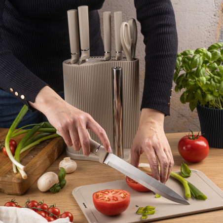 Σετ μαχαιριών Klausberg KB 7978, 8 τεμάχια, Ανοξείδωτο ατσάλι, Βάση, θήκη για χαρτί κουζίνας, Μπεζ