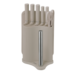 Σετ μαχαιριών Klausberg KB 7978, 8 τεμάχια, Ανοξείδωτο ατσάλι, Βάση, θήκη για χαρτί κουζίνας, Μπεζ
