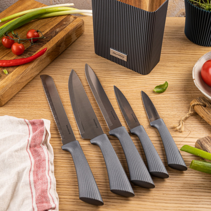 Σετ μαχαιριών Klausberg KB 7979, 6 τεμάχια, Ανοξείδωτο ατσάλι, Βάση, γραφίτης/καφέ