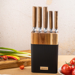 Σετ μαχαιριών Klausberg KB 7981, 6 τεμάχια, Ανοξείδωτο ατσάλι, Βάση, Καφέ/Γραφίτης