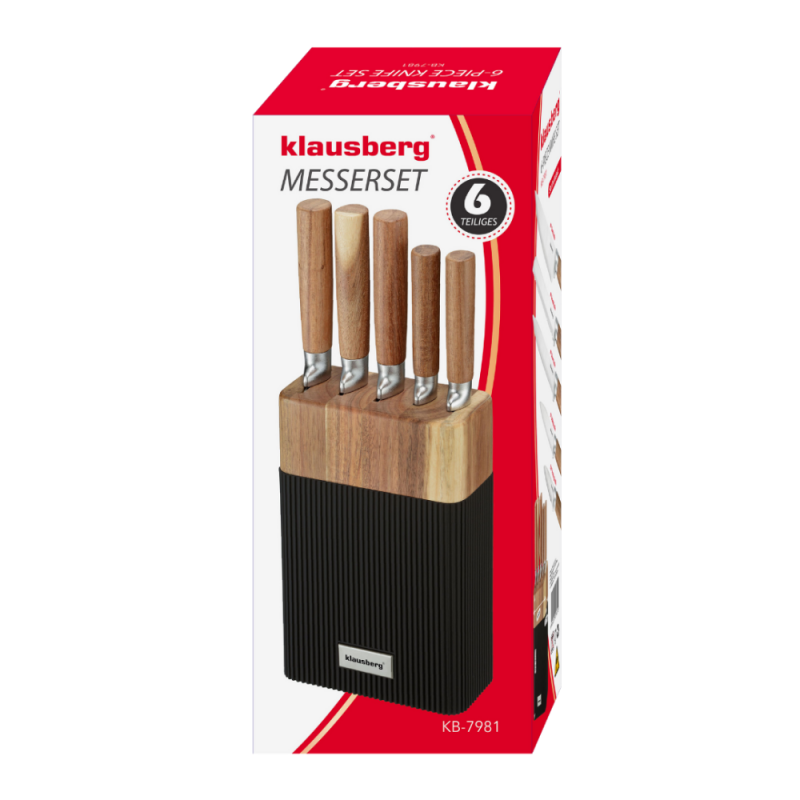 Σετ μαχαιριών Klausberg KB 7981, 6 τεμάχια, Ανοξείδωτο ατσάλι, Βάση, Καφέ/Γραφίτης