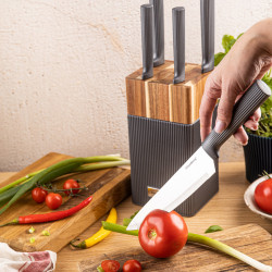 Σετ μαχαιριών Klausberg KB 7982, 6 τεμάχια, Ανοξείδωτο ατσάλι, Λαβή από ξύλο ακακίας, γραφίτης/καφέ