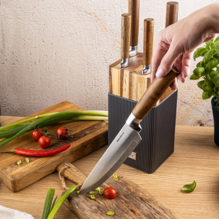 Σετ μαχαιριών Klausberg KB 7983, 6 τεμάχια, Ανοξείδωτο ατσάλι, Λαβή από ξύλο ακακίας, Καφέ/γραφίτη