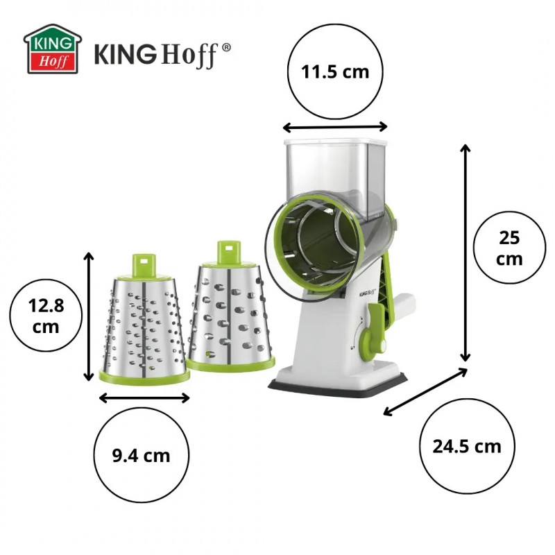 Τρίφτης χειρός με 3 εξαρτήματα Kinghoff KH 1960, Ανοξείδωτο, Λευκό/Πράσινο